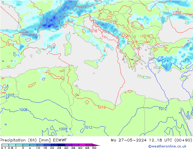 Precipitation (6h) ECMWF Mo 27.05.2024 18 UTC