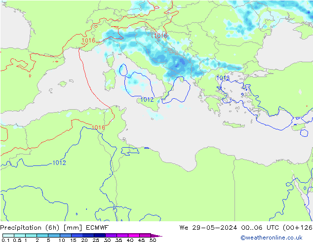 Precipitation (6h) ECMWF St 29.05.2024 06 UTC