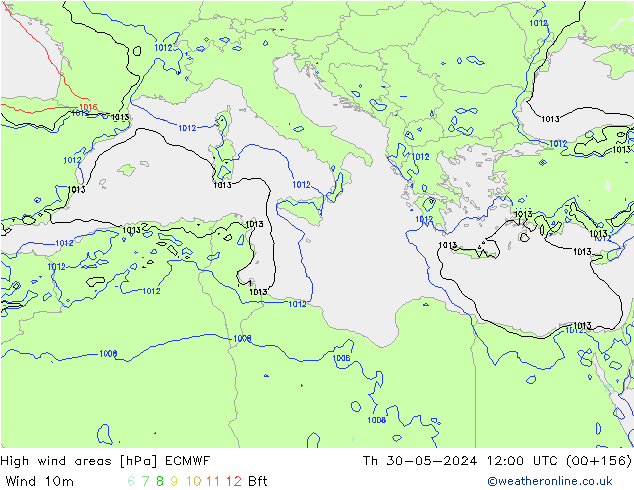 High wind areas ECMWF Čt 30.05.2024 12 UTC