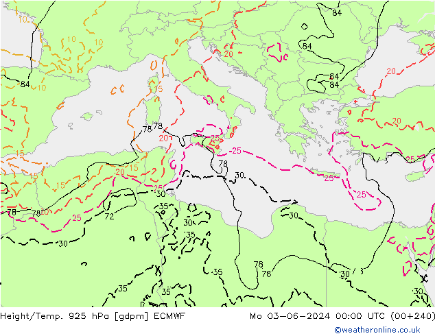 Geop./Temp. 925 hPa ECMWF lun 03.06.2024 00 UTC