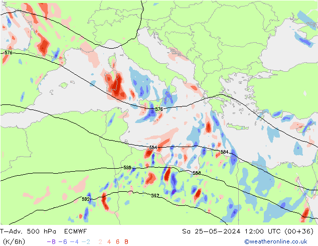 T-Adv. 500 hPa ECMWF Sa 25.05.2024 12 UTC