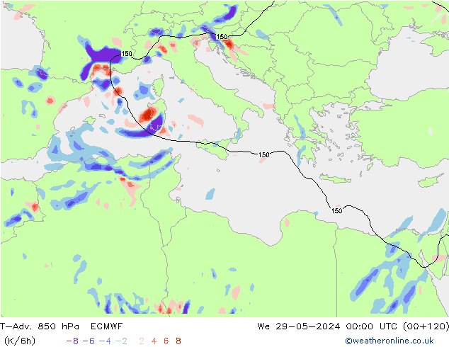 T-Adv. 850 hPa ECMWF  29.05.2024 00 UTC