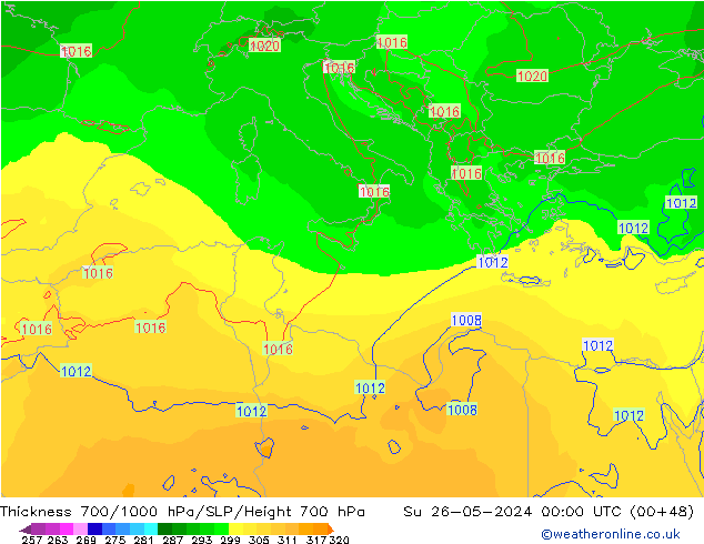 700-1000 hPa Kalınlığı ECMWF Paz 26.05.2024 00 UTC