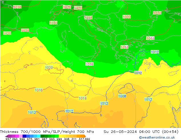 Dikte700-1000 hPa ECMWF zo 26.05.2024 06 UTC