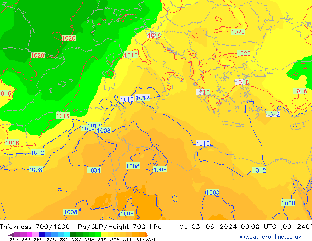 Thck 700-1000 hPa ECMWF Po 03.06.2024 00 UTC