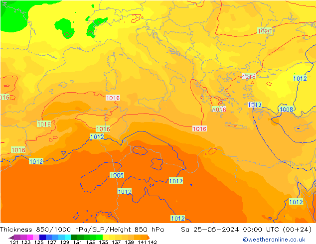 Thck 850-1000 hPa ECMWF  25.05.2024 00 UTC