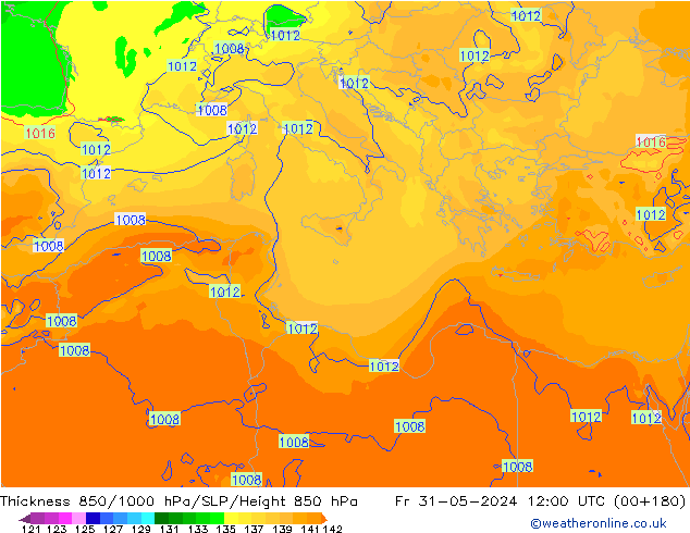 Thck 850-1000 hPa ECMWF Pá 31.05.2024 12 UTC