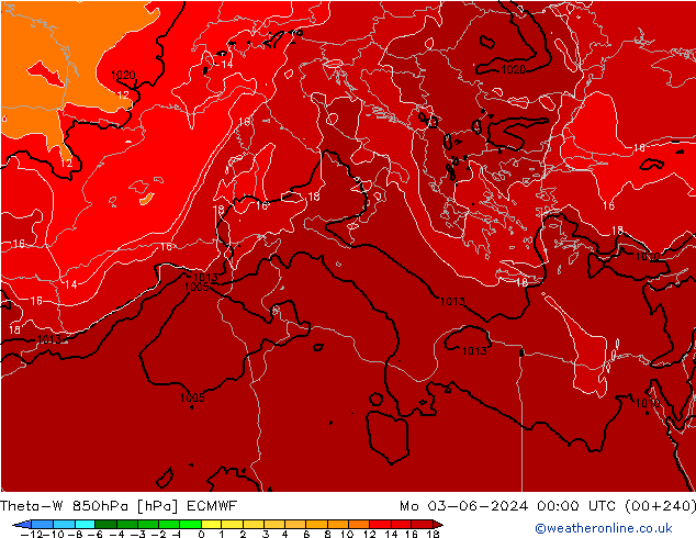 Theta-W 850hPa ECMWF Po 03.06.2024 00 UTC