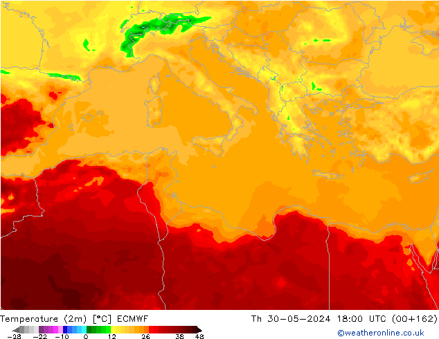 température (2m) ECMWF jeu 30.05.2024 18 UTC