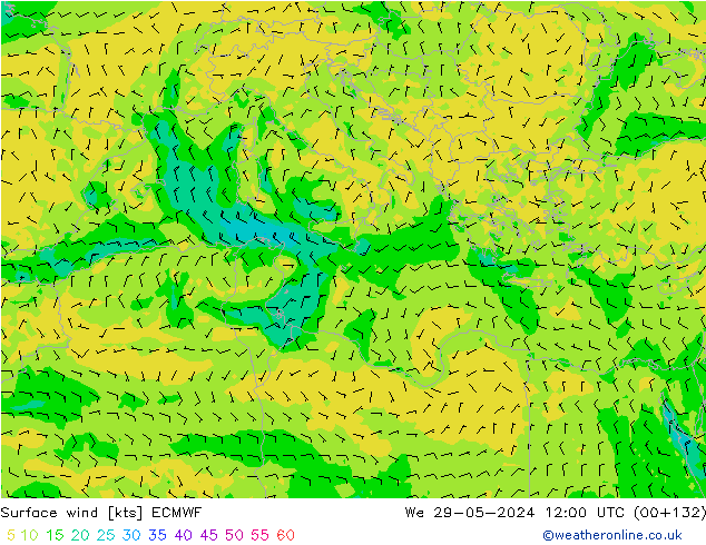 Vento 10 m ECMWF Qua 29.05.2024 12 UTC