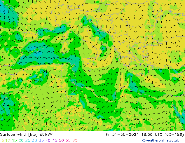 Vento 10 m ECMWF Sex 31.05.2024 18 UTC