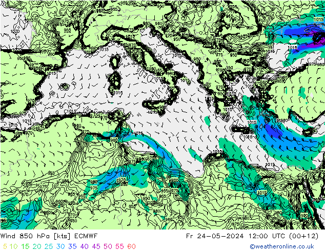 ветер 850 гПа ECMWF пт 24.05.2024 12 UTC