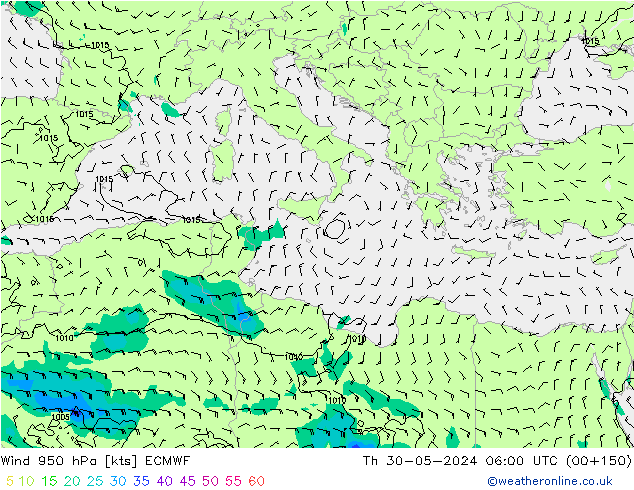 wiatr 950 hPa ECMWF czw. 30.05.2024 06 UTC