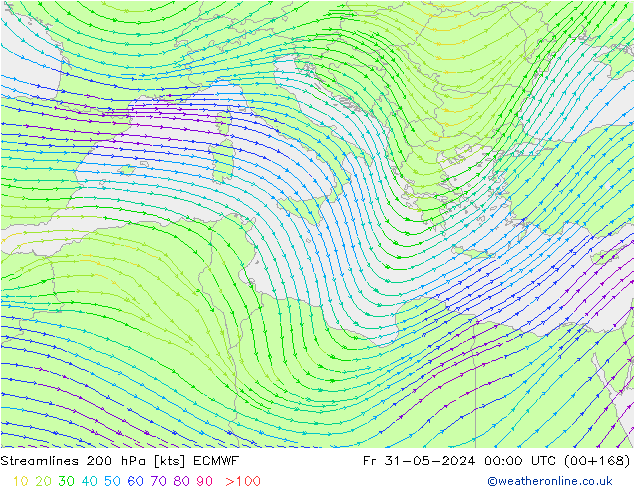 Linha de corrente 200 hPa ECMWF Sex 31.05.2024 00 UTC