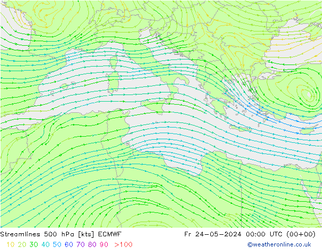 Streamlines 500 hPa ECMWF Fr 24.05.2024 00 UTC