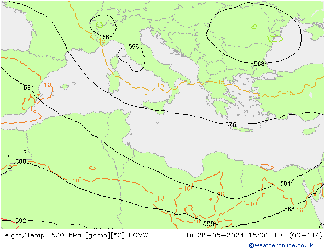 Z500/Rain (+SLP)/Z850 ECMWF Tu 28.05.2024 18 UTC