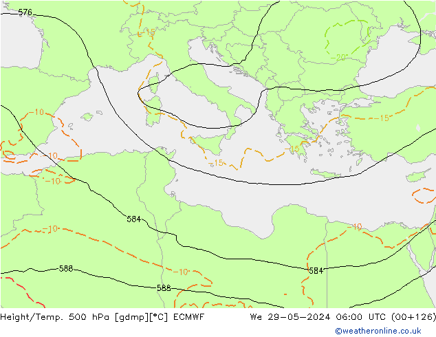 Height/Temp. 500 hPa ECMWF mer 29.05.2024 06 UTC