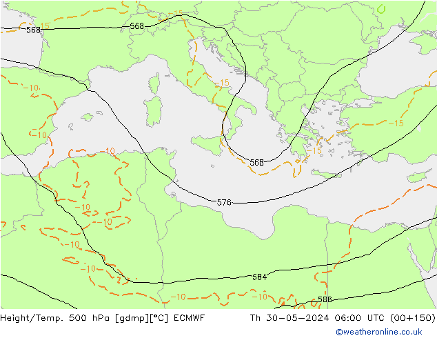 Height/Temp. 500 hPa ECMWF czw. 30.05.2024 06 UTC