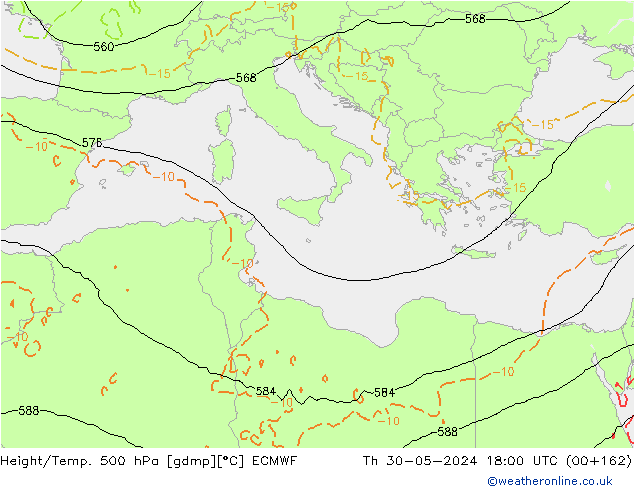 Z500/Rain (+SLP)/Z850 ECMWF Th 30.05.2024 18 UTC