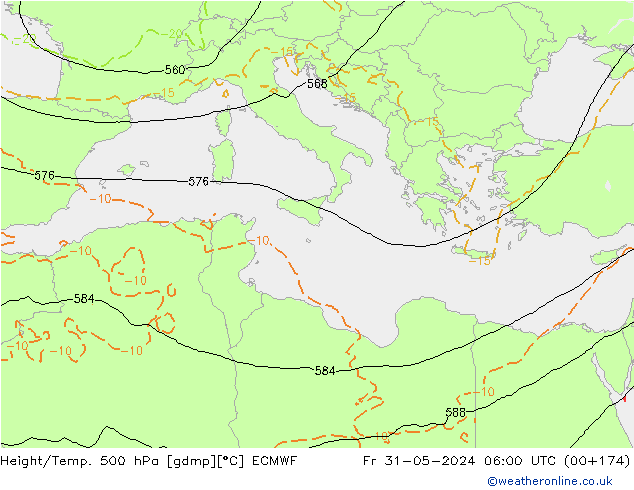 Geop./Temp. 500 hPa ECMWF vie 31.05.2024 06 UTC