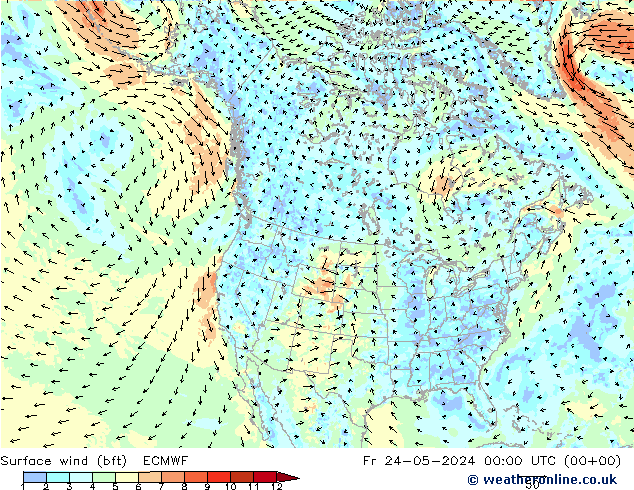  10 m (bft) ECMWF  24.05.2024 00 UTC