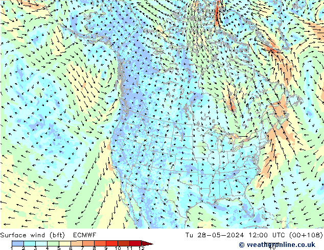  10 m (bft) ECMWF  28.05.2024 12 UTC