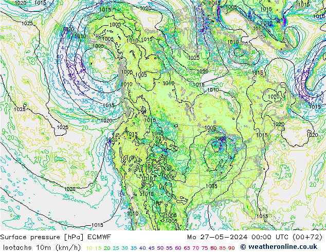 Isotachs (kph) ECMWF Seg 27.05.2024 00 UTC