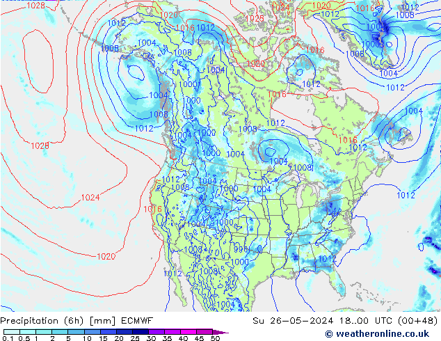 Z500/Yağmur (+YB)/Z850 ECMWF Paz 26.05.2024 00 UTC