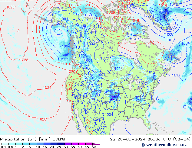 Z500/Rain (+SLP)/Z850 ECMWF Su 26.05.2024 06 UTC