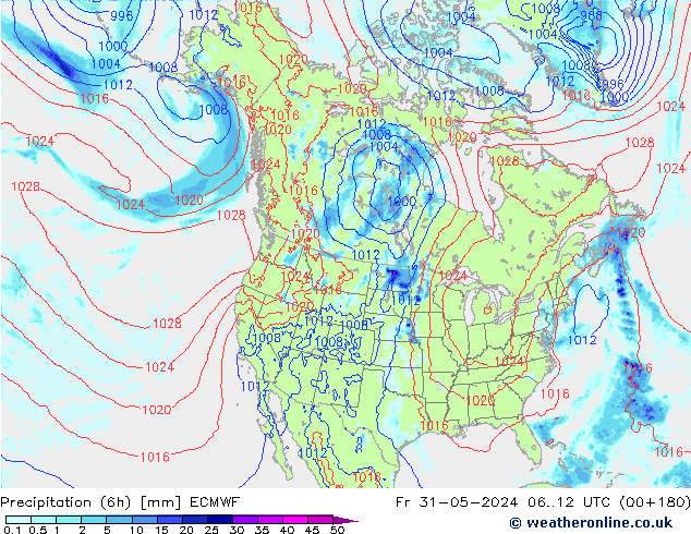 Precipitation (6h) ECMWF Fr 31.05.2024 12 UTC