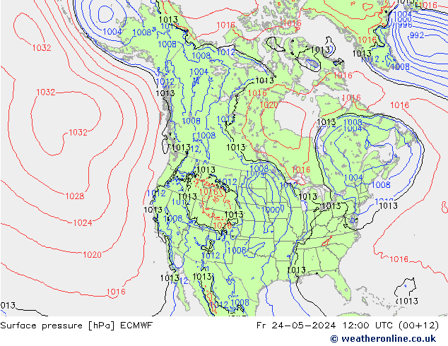 Presión superficial ECMWF vie 24.05.2024 12 UTC