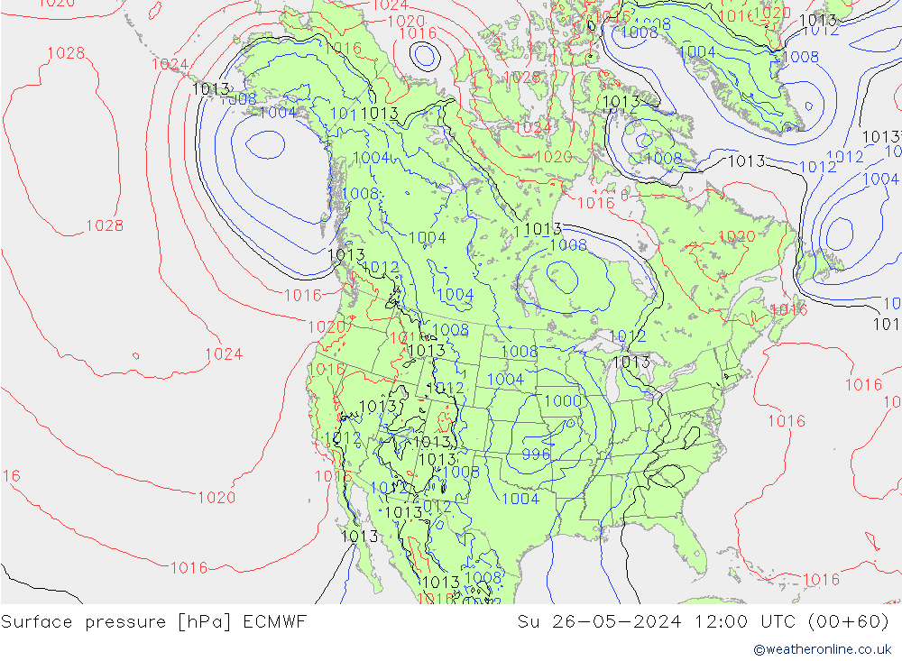 Atmosférický tlak ECMWF Ne 26.05.2024 12 UTC