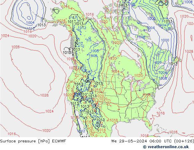 Luchtdruk (Grond) ECMWF wo 29.05.2024 06 UTC