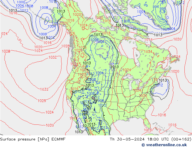 Atmosférický tlak ECMWF Čt 30.05.2024 18 UTC