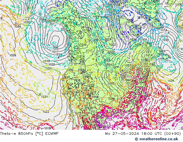 Theta-e 850hPa ECMWF Mo 27.05.2024 18 UTC