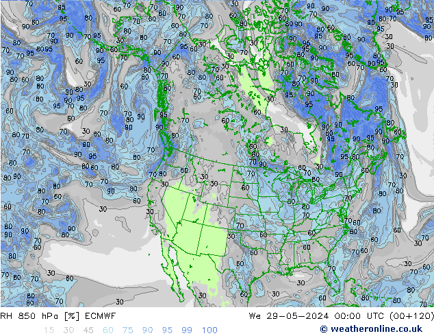 RH 850 hPa ECMWF We 29.05.2024 00 UTC