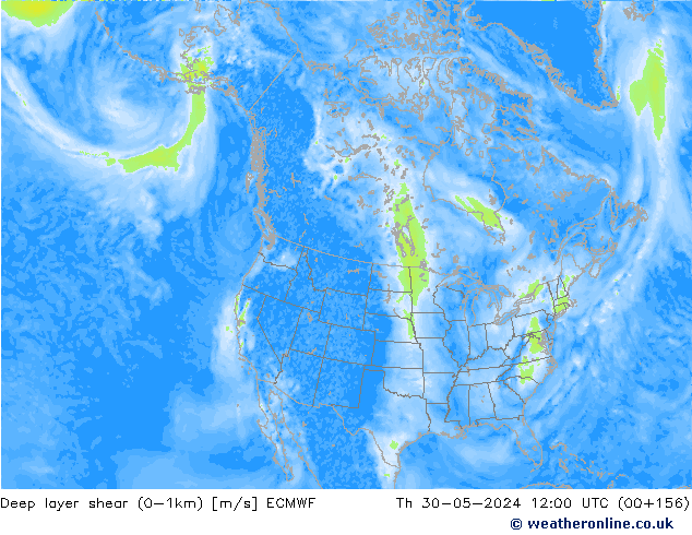 Deep layer shear (0-1km) ECMWF Th 30.05.2024 12 UTC