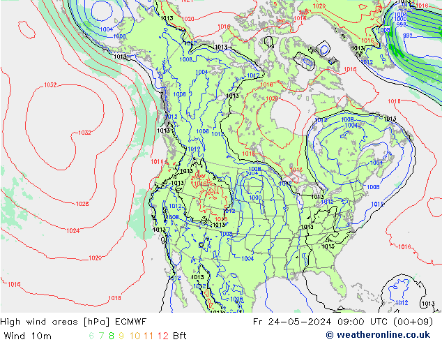 High wind areas ECMWF Fr 24.05.2024 09 UTC