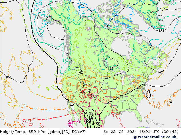 Height/Temp. 850 hPa ECMWF Sa 25.05.2024 18 UTC