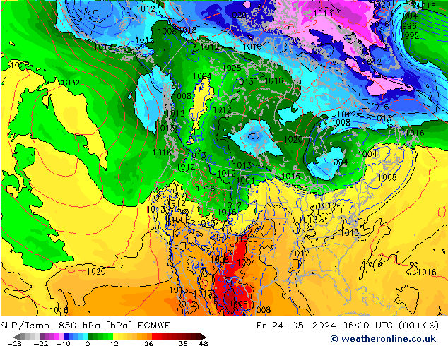 SLP/Temp. 850 hPa ECMWF Fr 24.05.2024 06 UTC