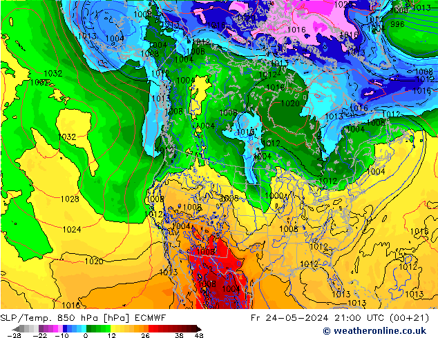 SLP/Temp. 850 hPa ECMWF 星期五 24.05.2024 21 UTC