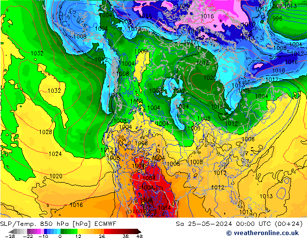 SLP/Temp. 850 hPa ECMWF so. 25.05.2024 00 UTC