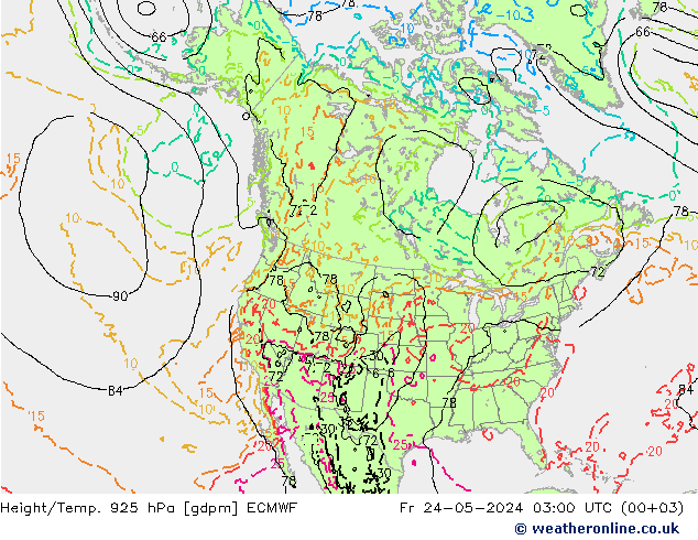 Height/Temp. 925 hPa ECMWF Fr 24.05.2024 03 UTC