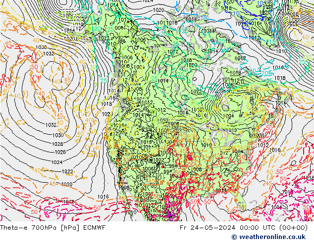 Theta-e 700hPa ECMWF Fr 24.05.2024 00 UTC