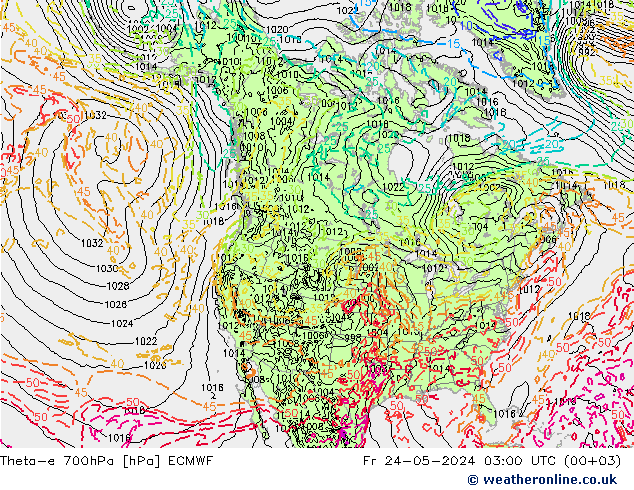 Theta-e 700hPa ECMWF vie 24.05.2024 03 UTC