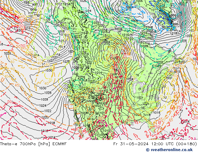 Theta-e 700hPa ECMWF Cu 31.05.2024 12 UTC