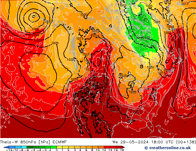 Theta-W 850hPa ECMWF mer 29.05.2024 18 UTC