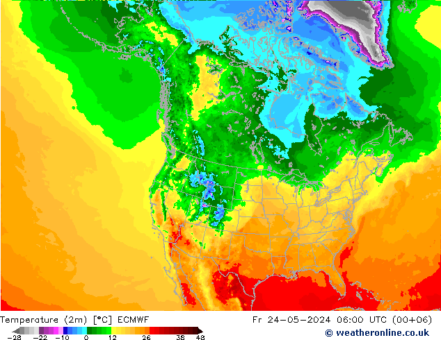 Temperatura (2m) ECMWF vie 24.05.2024 06 UTC
