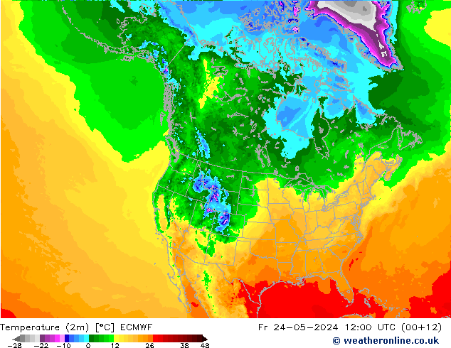 Temperaturkarte (2m) ECMWF Fr 24.05.2024 12 UTC