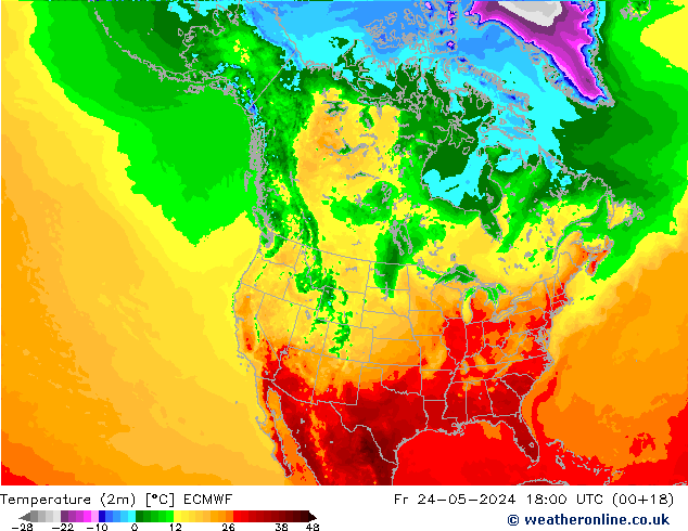 Temperature (2m) ECMWF Fr 24.05.2024 18 UTC